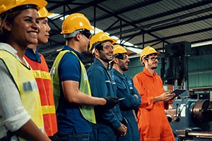Warehouse workers meeting